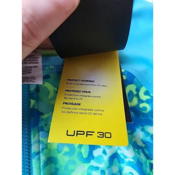 Under Armour Shadow Cheetah Paddleboard Swimsuit Girls 16 Blue Long Sleeve NEW - Picture 5 of 6